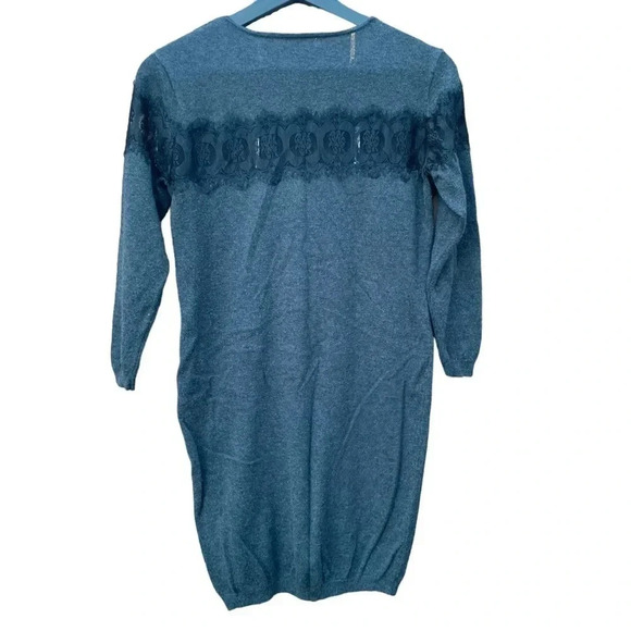 BAR III women's small grey sweater dress with black lace across chest - Picture 4 of 4